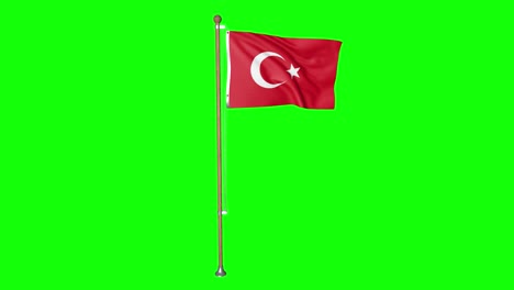 Bandera-De-Turquía-De-Pantalla-Verde-Con-Asta-De-Bandera