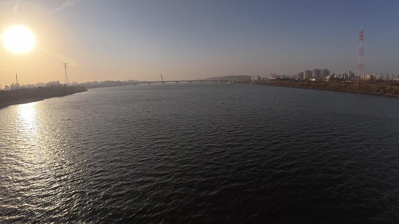 View Of The Han River From Yanghwa Bridge In Seoul, South Korea At Sunset