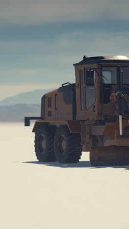 close up of a grader in a desert