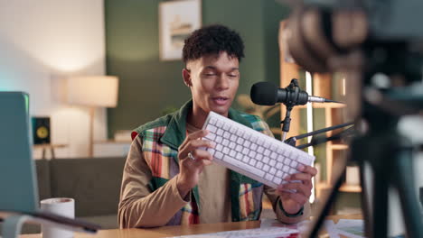 man reviewing a keyboard