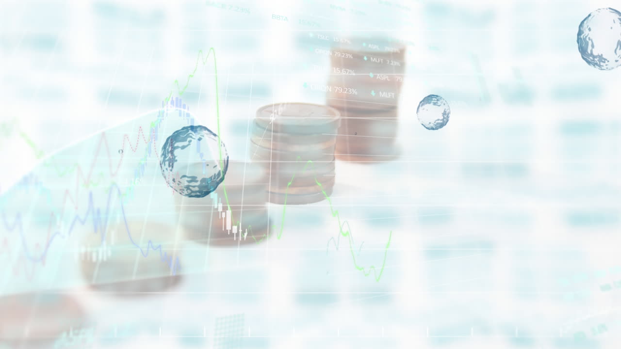 동전 스택에 대한 금융 데이터 처리의 애니메이션