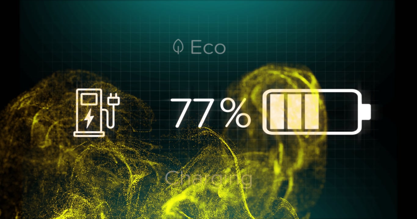 Eco grid starting battery display charging percent rising then falling as particles showing power