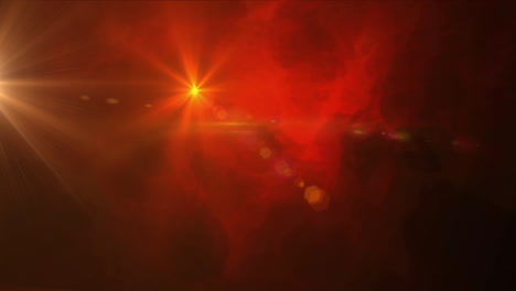 digital animation of bright spot of light moving against glowing smoke effect on red background