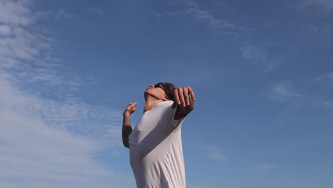 sportsman playing beach volleyball.