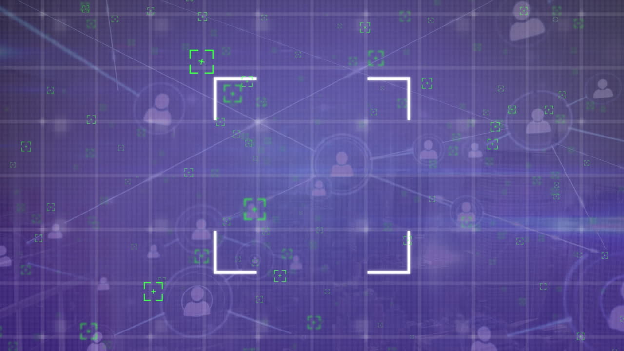 사람과 연결된 네트워크의 애니메이션, 범위 및 데이터 처리의 아이콘