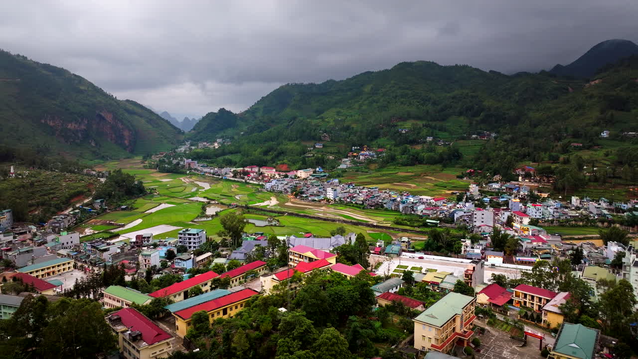 Aerial View of a Mountain Village in Vietnam