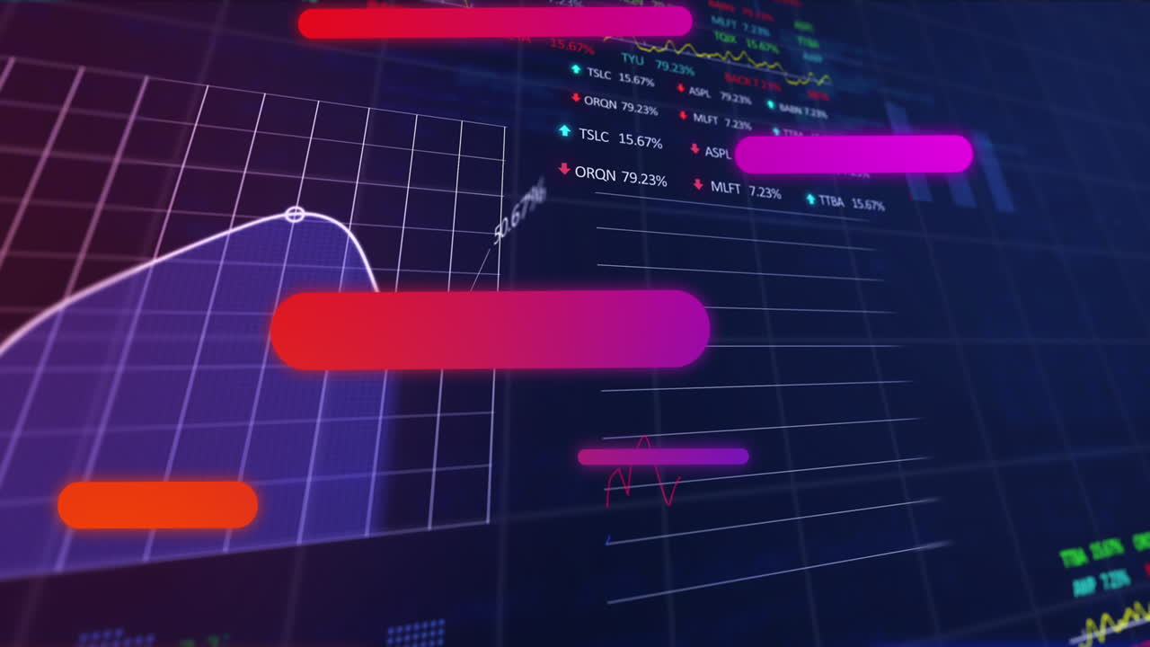 animación de líneas púrpuras sobre el procesamiento de datos financieros sobre fondo negro