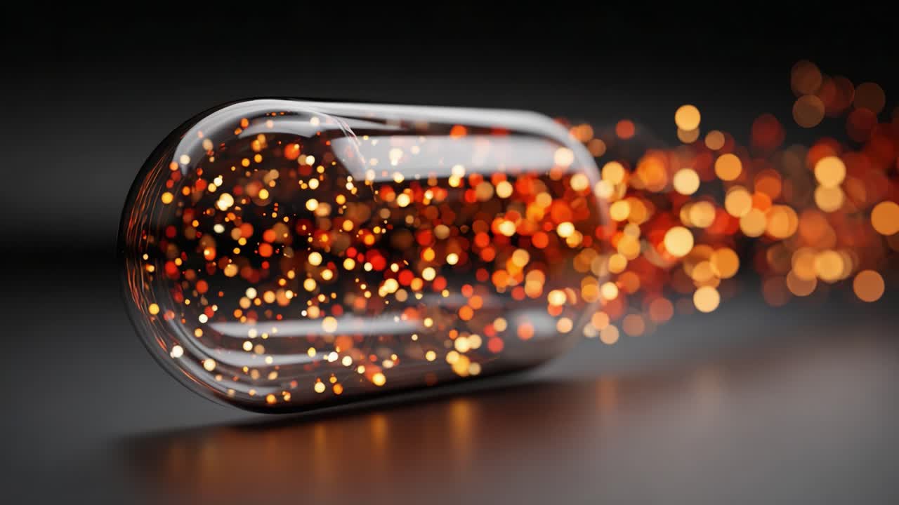 Una capsula luminosa che emette particelle vibranti in movimento: esplorando il concetto di energia e trasformazione nel design visivo moderno.
