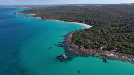 vista aérea de drones de la playa de meelup y la hermosa costa de cabo naturalista, australia en un día soleado