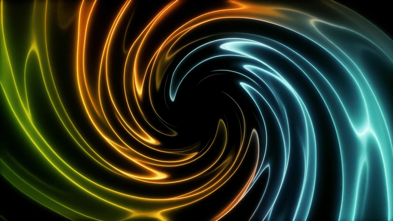 Sfondo Animato Astratto con Linee a Spirale Neon Luminose e Vorticose Multicolori