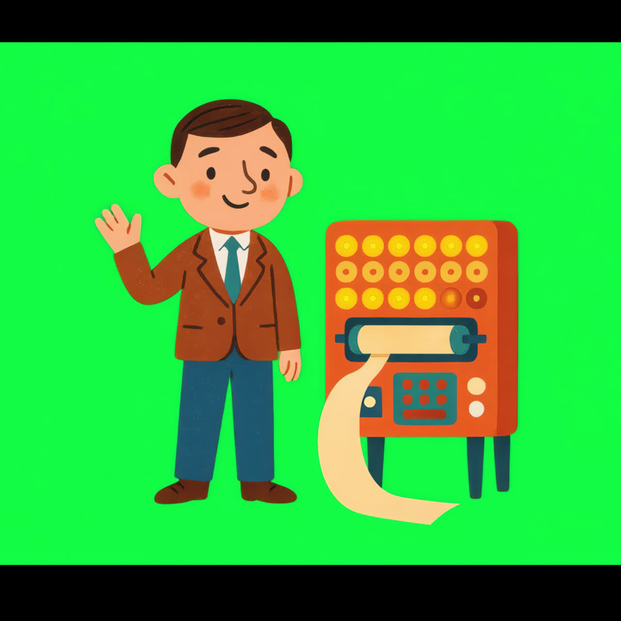Retro businessman with calculator illustration animation isolated asset, transparent 4K video, alpha