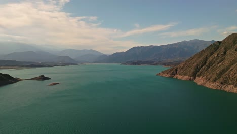 aerial dolly shot of the tropical waters in the valley of mendoza, argentina