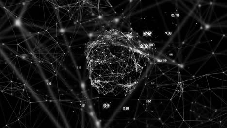 network of connections and numerical data processing animation over dark background