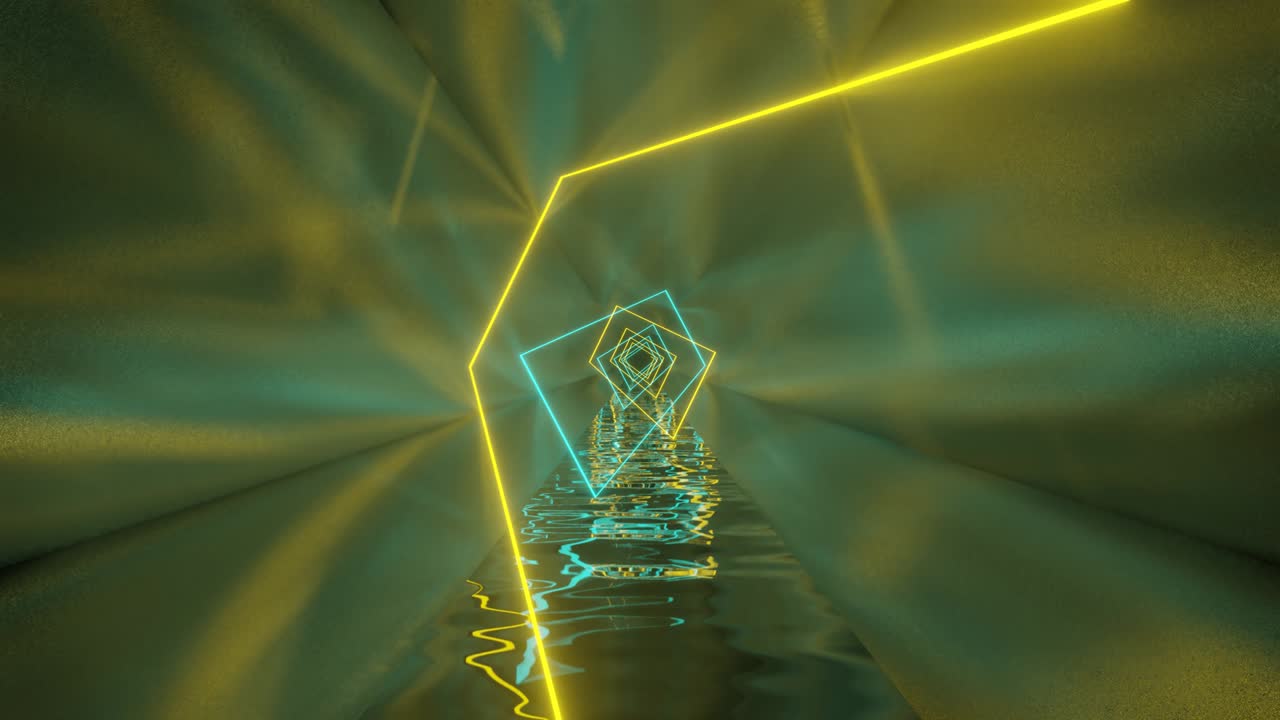 túnel metálico de renderizado 3d futurista con luces de neón brillantes en el interior. gráfico de movimiento de bucle sin costuras con un fondo de animación mínimo