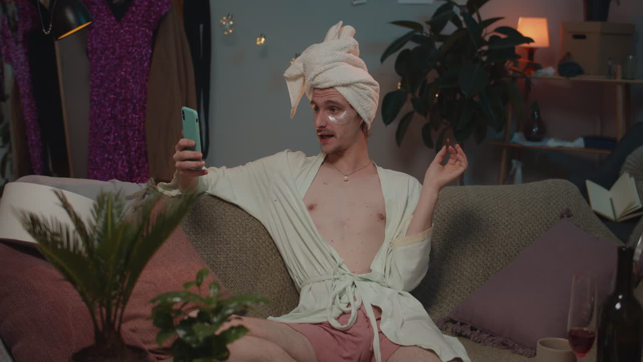 Man taking a selfie while doing a self-care routine