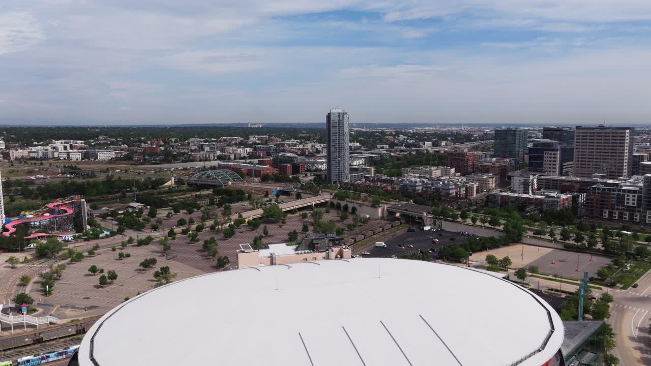 Backward Drone Shot Reveal Iconic Ball Arena