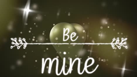 검은색 배경에 금색 심장과 밝은 반점 위에 be mine 텍스트의 애니메이션