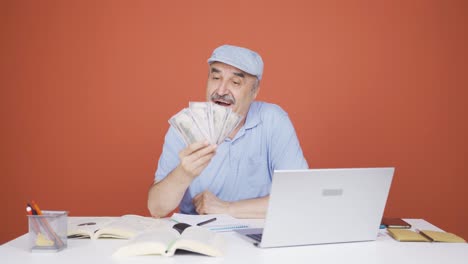 Old-man-distributing-banknotes-and-tossing-them-into-the-air.