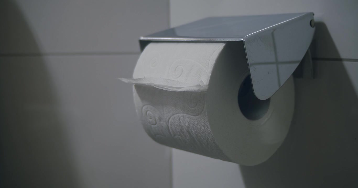 A new toilet paper roll is clamped in the holder.