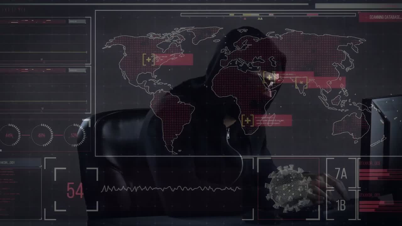 animación del procesamiento de datos sobre hacker con computadora