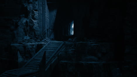 mysterious dark passageway leads to light in ancient stone ruins