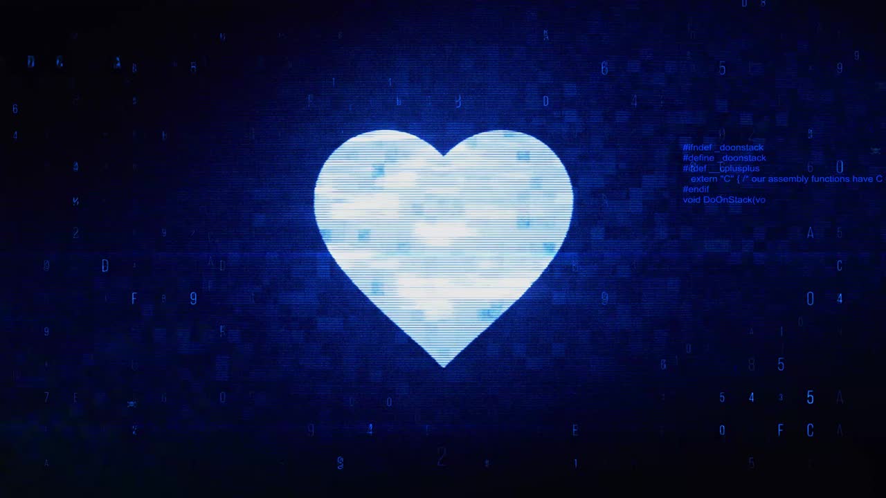 Digital Heart Icon on Glitch Background