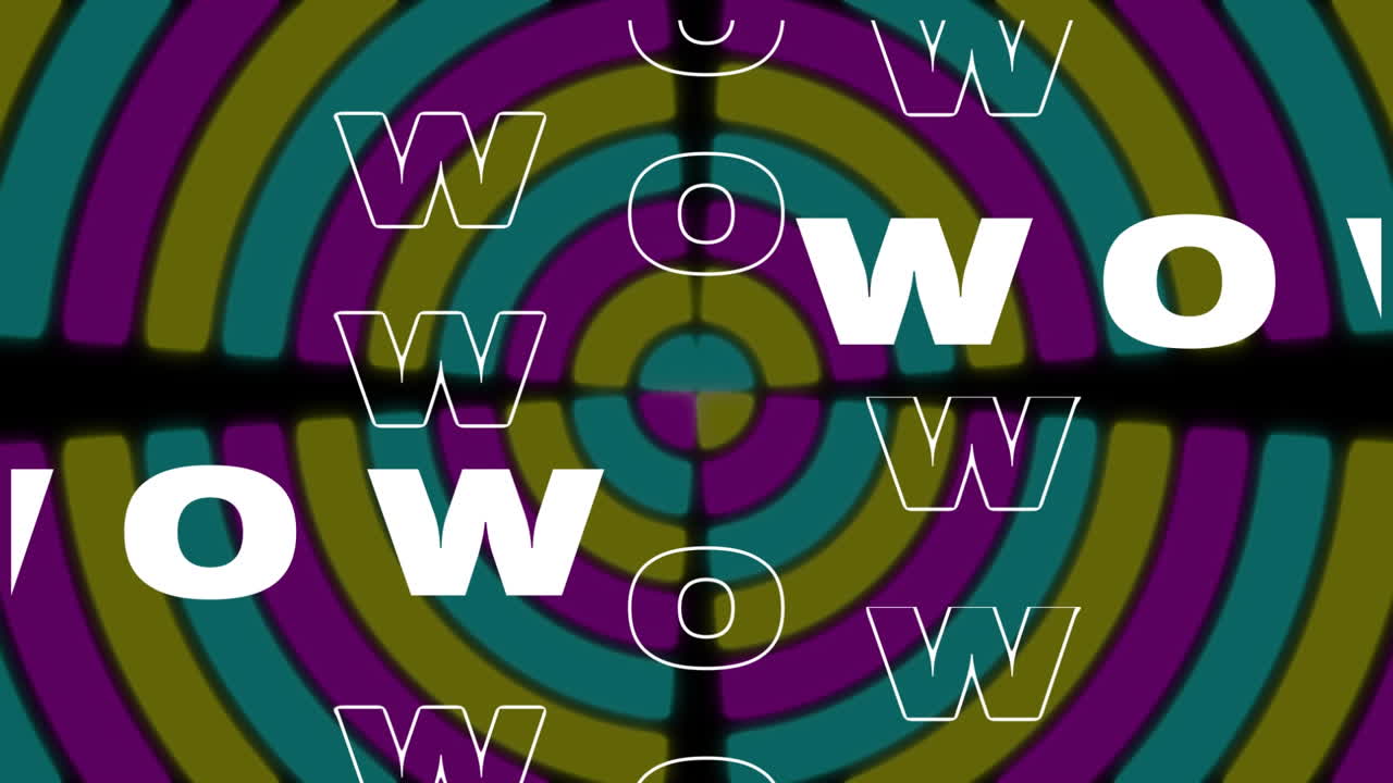 검은색 배경의 움직이는 모양 위에 와우 텍스트의 애니메이션