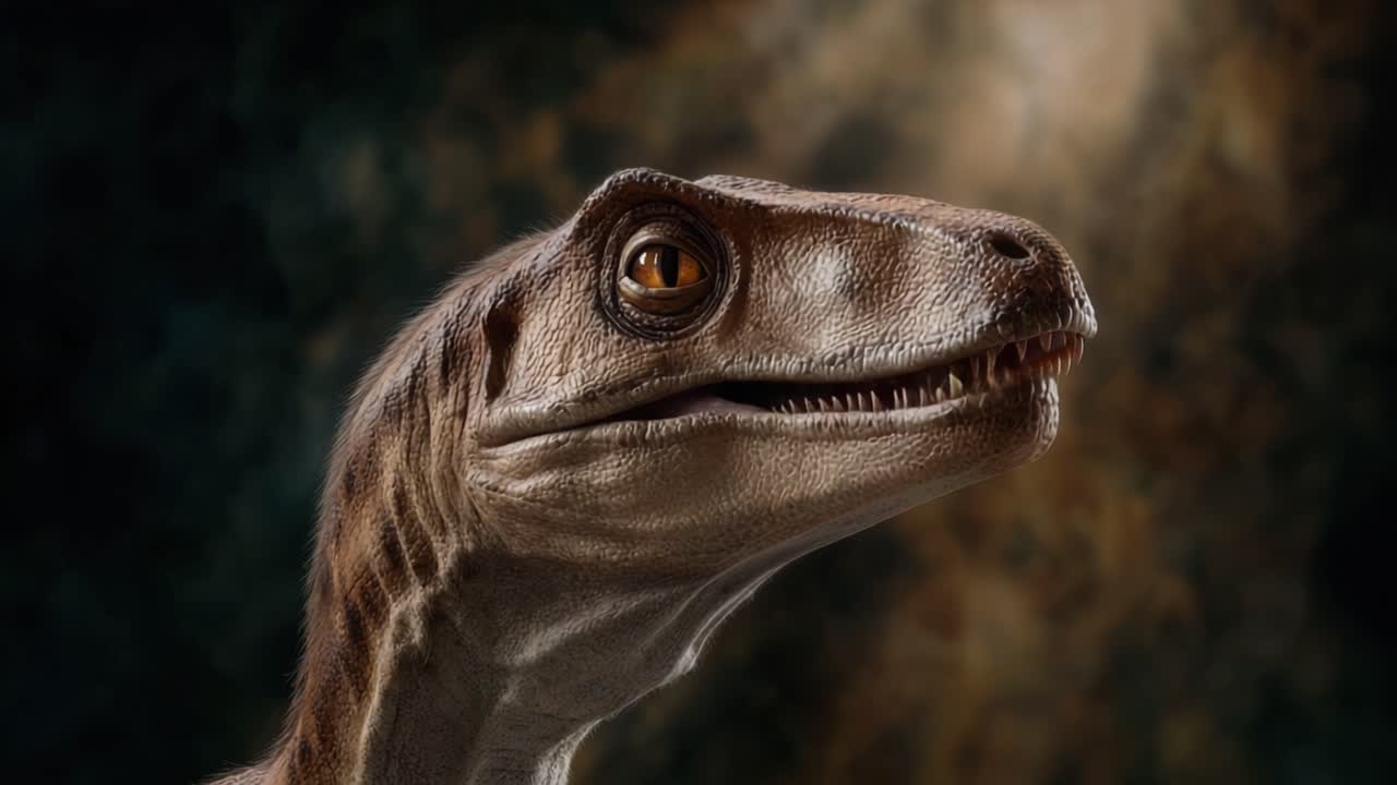 Un ritratto accattivante di un dinosauro realistico con texture dettagliate e caratteristiche vivide, che cattura l'essenza misteriosa delle incredibili creature dell'era preistorica