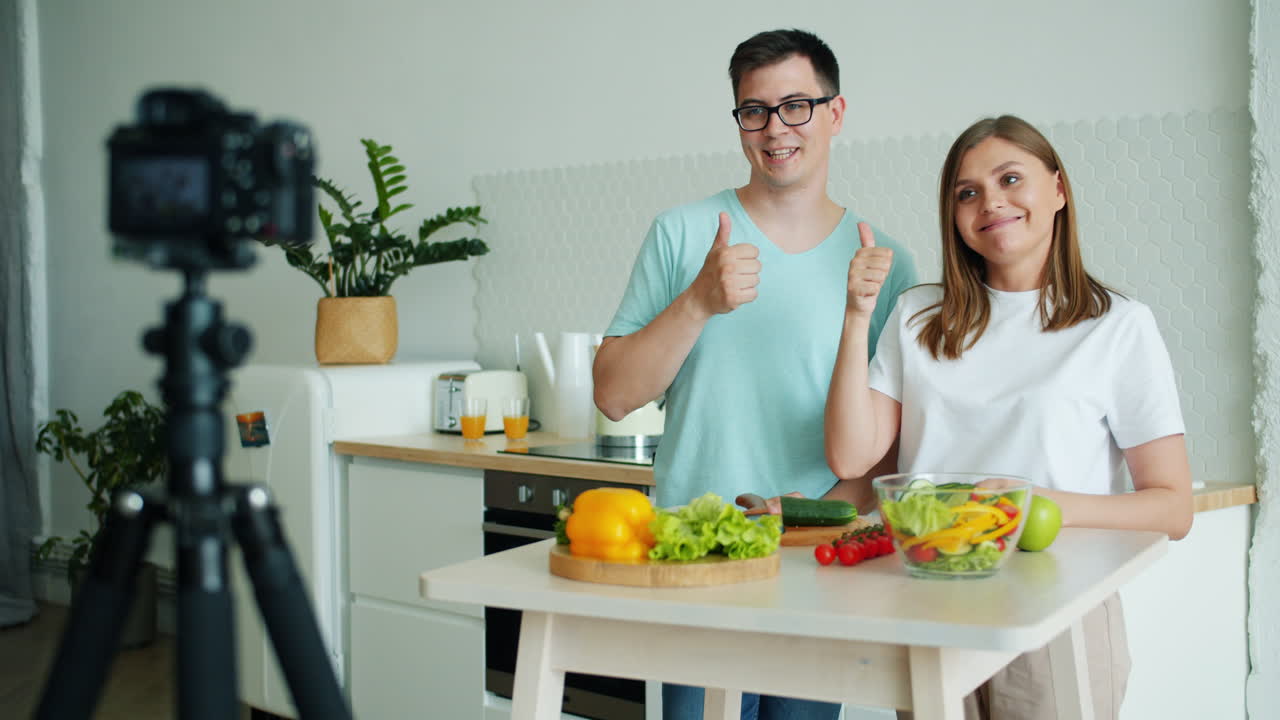 Couple Cooking a Healthy Salad - Food Blog Video
