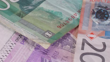 a heap of serbian dinar paper currency, 1000, 2000 and 5000 dinars value. serbian money as backgrounds. high quality 4k footage