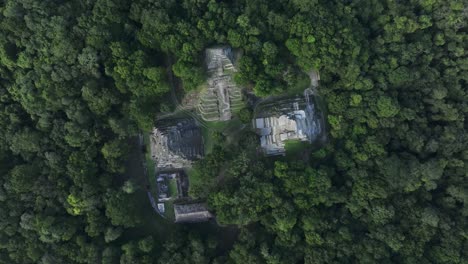 top down view of north acropolis maya ruins near tikal at guatemala, aerial