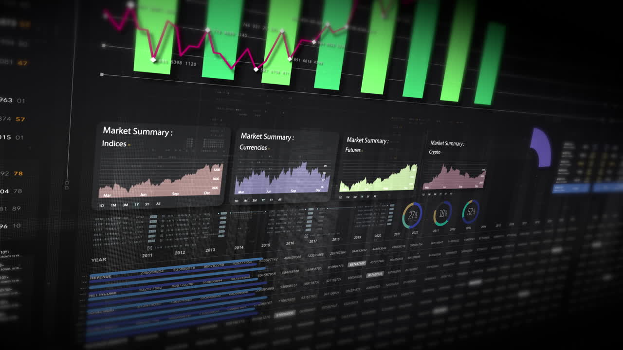 Dynamic data visuals for business info graphics, animated charts, and data-driven insights for a business meeting mock-up. Explore the world of trading, stock exchanges, and crypto