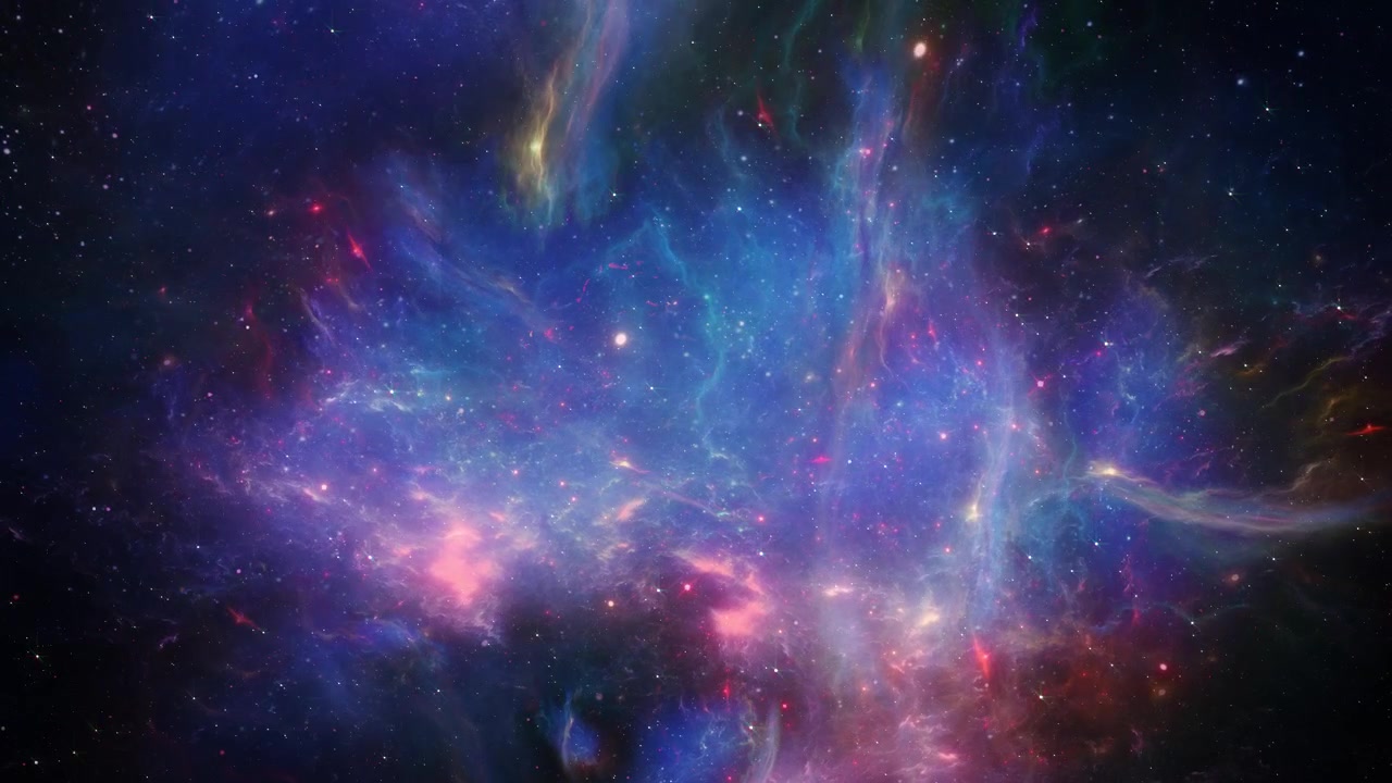 Animazione di Volo Attraverso una Nebulosa Cosmica Colorata