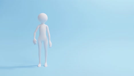3D-Animation-Eines-Weißen-Avatars,-Der-Seine-Hand-Auf-Blauem-Hintergrund-Winkt