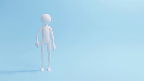 3d animation of a white avatar waving its hand on a blue background