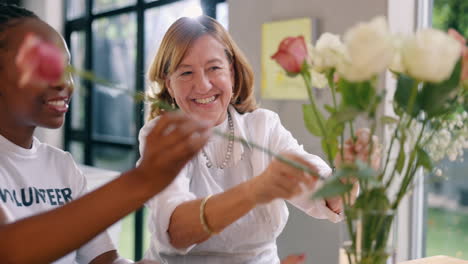 volunteers arranging flowers