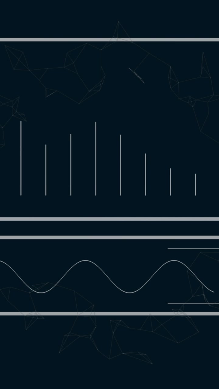 Animation of data processing over diagrams on black background