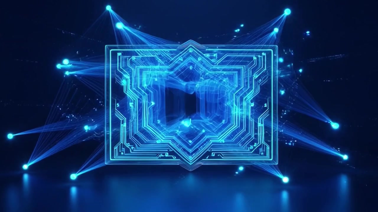 Abstract Digital Circuit Frame with Glowing Blue Light Connections