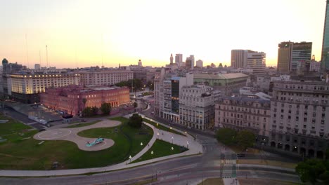 Dolly-in-aerial-view-of-the-Casa-Rosada-with-the-light-blue-presidential-helicopter