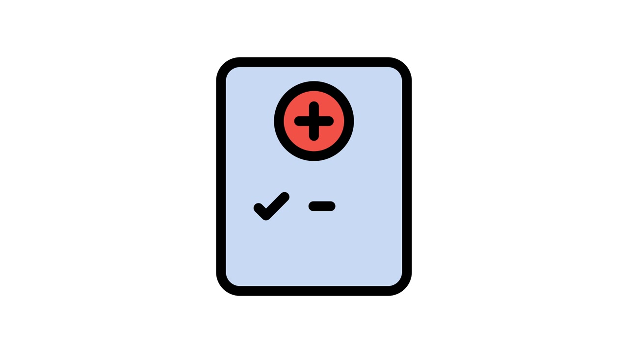 Animated Medical Document Icon with Plus Sign and Checkmarks