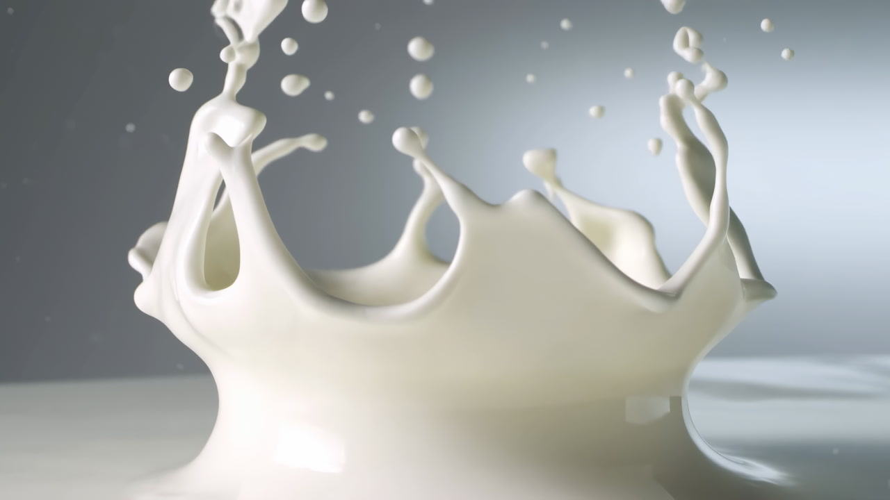 Creamy Milk Splash Crown Captured Midair, Studio Macro Reveals Glossy White Liquid Forming Dynamic Crown