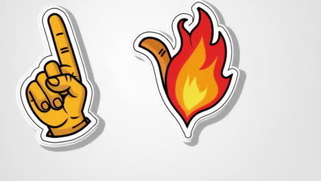 cartoon hand pointing up and fire flame stickers