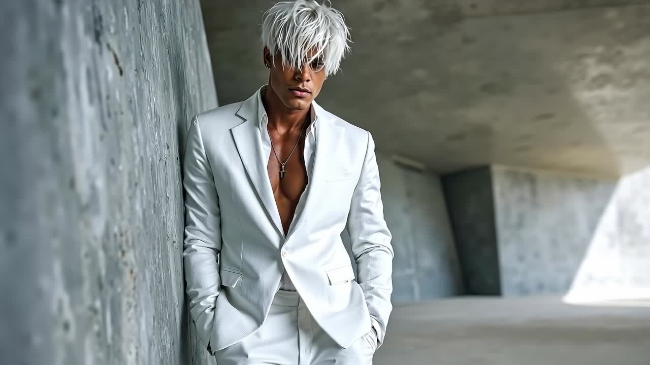 벽에 기대어 있는 색 의상을 입은 남자