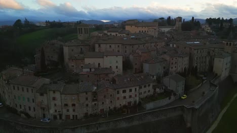 anghiari cinematography at dusk: panoramic view orbiting in the province of arezzo, tuscany, italy