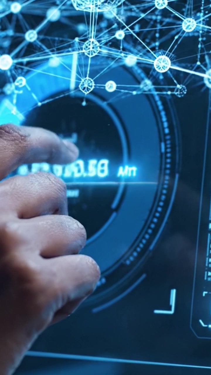 Interactive Display: A User Engaging with a Digital Interface to Monitor Data Metrics and Analyze Statistical Information for Enhanced Decision Making