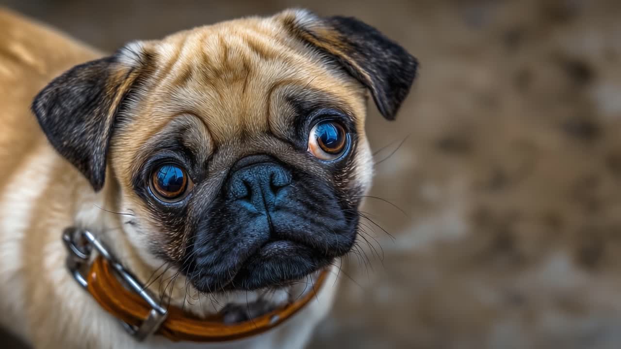 Adorable Close-Up of a Pug's Innocent Expression Capturing the Charm and Playfulness of This Beloved Breed in a Natural Setting