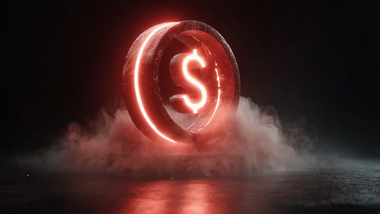 A Stunning Visualization of a Glowing Dollar Symbol in a Mystical Atmosphere with Dramatic Lighting and Smoke Effects, Capturing the Essence of Wealth and Prosperity