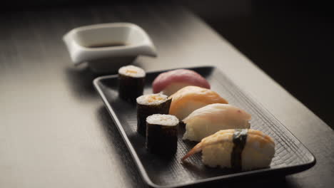 dinner at a japanese restaurant. eating sushi.