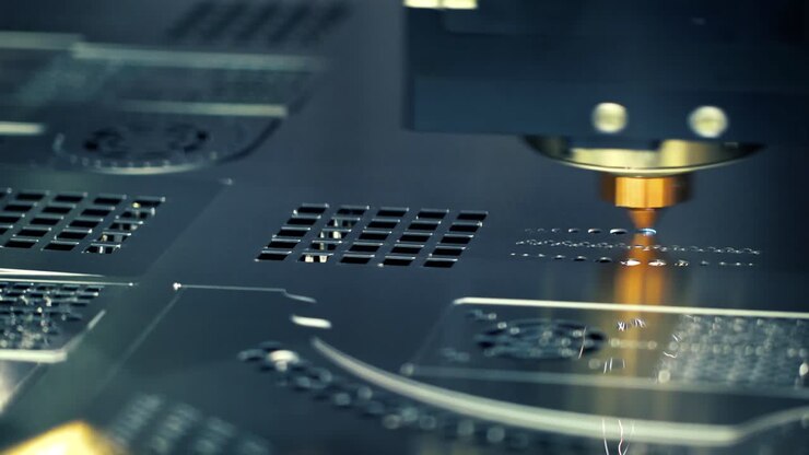 CNC Laser cutting of metal, modern industrial technology.
