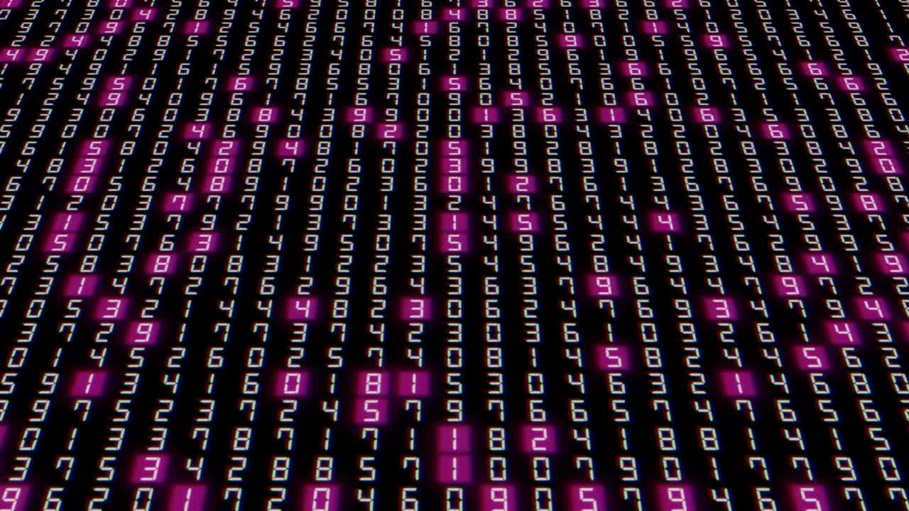 Hexadecimal Big Data Digital Code With Random Pink Light Animation. Future Technology. Network Connection. 4K